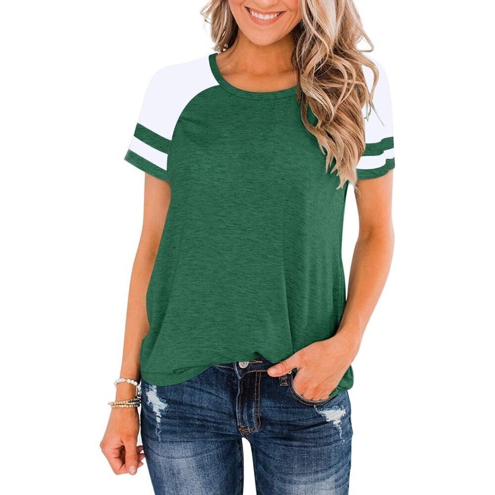 Womens Casual Color Block Crewneck T-Shirt Lightweight Summer Top Small
